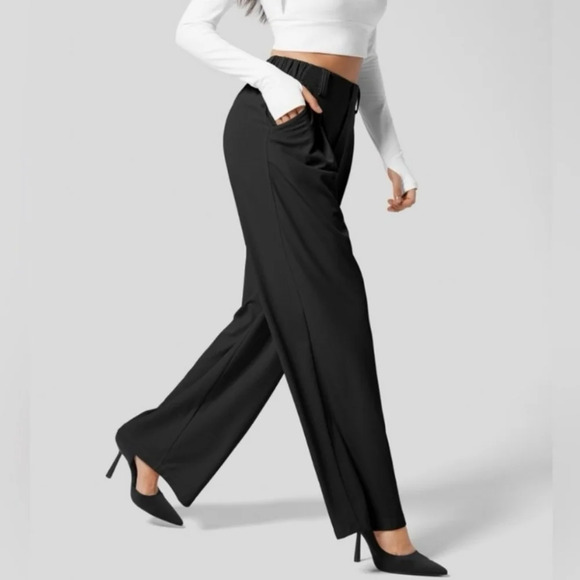 Halara High-waisted Wide-leg Comfort Pleated Pants Waffle Fabric Pockets - Picture 2 of 10